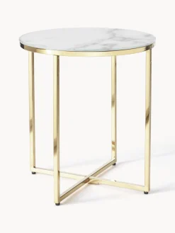 Westwing Collection Mesa auxiliar redonda con tablero de vidrio en look mármol Antigua^ Mesas Auxiliares