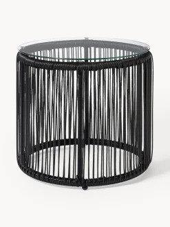 Westwing Collection Mesa auxiliar redonda de plástico con aspecto de mimbre Bahia