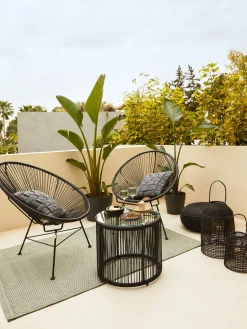 Westwing Collection Mesa auxiliar redonda de plástico con aspecto de mimbre Bahia