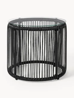 Westwing Collection Mesa auxiliar redonda de plástico con aspecto de mimbre Bahia