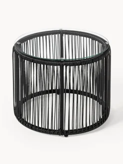 Westwing Collection Mesa auxiliar redonda de plástico con aspecto de mimbre Bahia