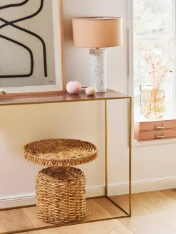 Bloomingville Mesa auxiliar redonda de ratán Camo^ Mesas Auxiliares