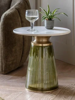 Mesa auxiliar redonda de vidrio soplado con tablero de mármol Turin