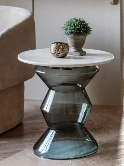 Mesa auxiliar redonda de vidrio soplado y mármol Turin