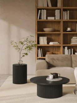 Westwing Collection Mesa auxiliar redonda de madera con espacio de almacenamiento Nele