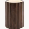 Mesa auxiliar redonda de madera de mango con tablero de travertino Cascia