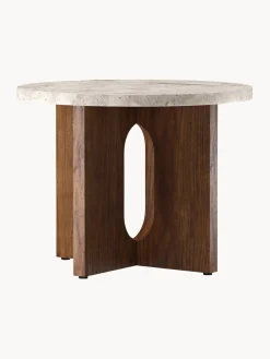 Audo Copenhagen Mesa auxiliar redonda de madera con tablero de piedra arenisca Androgyne