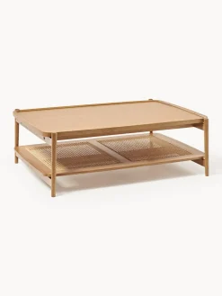 Westwing Collection Mesa de centro de madera con espacio de almacenaje de tejido vienés Libby