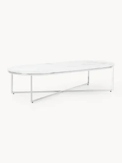 Westwing Collection Mesa de centro ovalada con tablero de vidrio en look mármol Antigua^ Mesas De Centro|Mesas De Centro