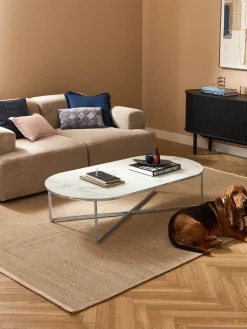 Westwing Collection Mesa de centro ovalada con tablero de vidrio en look mármol Antigua^ Mesas De Centro|Mesas De Centro