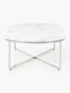 Westwing Collection Mesa de centro ovalada con tablero de vidrio en look mármol Antigua^ Mesas De Centro|Mesas De Centro