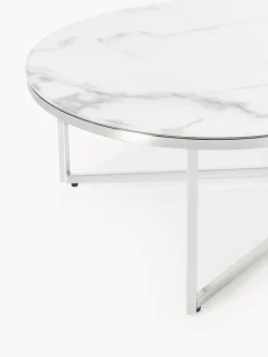 Westwing Collection Mesa de centro ovalada con tablero de vidrio en look mármol Antigua^ Mesas De Centro|Mesas De Centro