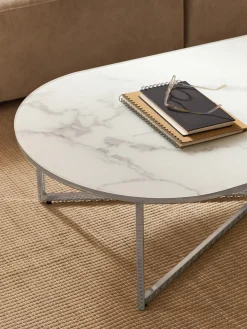 Westwing Collection Mesa de centro ovalada con tablero de vidrio en look mármol Antigua^ Mesas De Centro|Mesas De Centro
