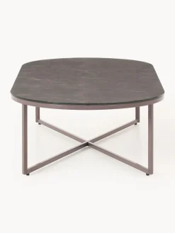 Westwing Collection Mesa de centro ovalada con tablero de vidrio en look mármol Antigua