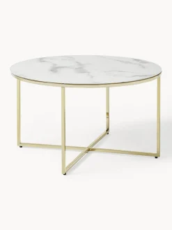 Westwing Collection Mesa de centro redonda con tablero de vidrio en look mármol Antigua^ Mesas De Centro|Mesas De Centro