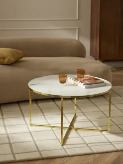 Westwing Collection Mesa de centro redonda con tablero de vidrio en look mármol Antigua^ Mesas De Centro|Mesas De Centro