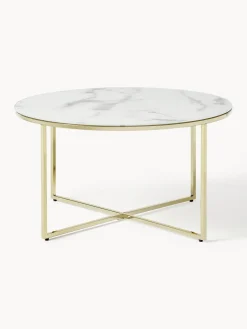 Westwing Collection Mesa de centro redonda con tablero de vidrio en look mármol Antigua^ Mesas De Centro|Mesas De Centro