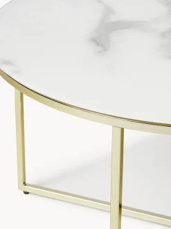 Westwing Collection Mesa de centro redonda con tablero de vidrio en look mármol Antigua^ Mesas De Centro|Mesas De Centro