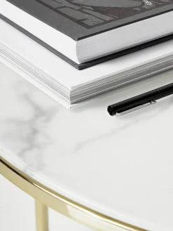 Westwing Collection Mesa de centro redonda con tablero de vidrio en look mármol Antigua^ Mesas De Centro|Mesas De Centro