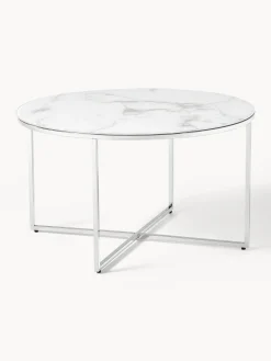 Westwing Collection Mesa de centro redonda con tablero de vidrio en look mármol Antigua^ Mesas De Centro|Mesas De Centro