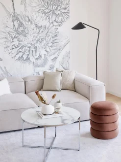 Westwing Collection Mesa de centro redonda con tablero de vidrio en look mármol Antigua^ Mesas De Centro|Mesas De Centro