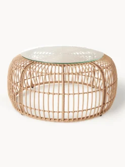 Westwing Collection Mesa de centro redonda Costa, con tablero de vidrio