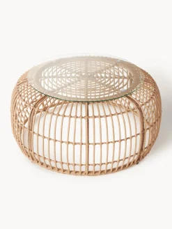 Westwing Collection Mesa de centro redonda Costa, con tablero de vidrio