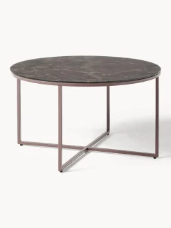 Westwing Collection Mesa de centro redonda con tablero de vidrio en look mármol Antigua