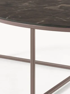 Westwing Collection Mesa de centro redonda con tablero de vidrio en look mármol Antigua