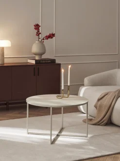 Westwing Collection Mesa de centro redonda con tablero de vidrio en look travertino Antigua^ Mesas De Centro|Mesas De Centro