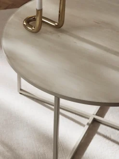 Westwing Collection Mesa de centro redonda con tablero de vidrio en look travertino Antigua^ Mesas De Centro|Mesas De Centro