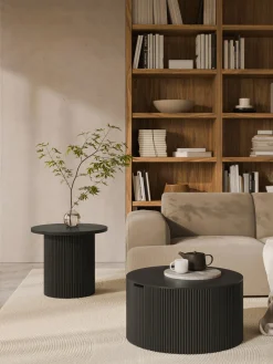 Westwing Collection Mesa de centro redonda de madera con espacio de almacenamiento Nele