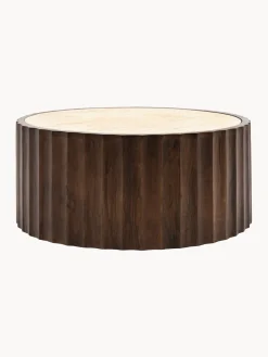 Mesa de centro redonda de madera de mango con tablero de travertino Cascia