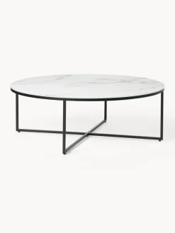 Westwing Collection Mesa de centro redonda grande con tablero de vidrio en look mármol Antigua^ Mesas De Centro|Mesas De Centro