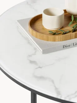 Westwing Collection Mesa de centro redonda grande con tablero de vidrio en look mármol Antigua^ Mesas De Centro|Mesas De Centro