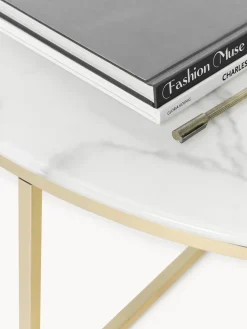 Westwing Collection Mesa de centro redonda grande con tablero de vidrio en look mármol Antigua^ Mesas De Centro|Mesas De Centro