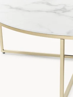 Westwing Collection Mesa de centro redonda grande con tablero de vidrio en look mármol Antigua^ Mesas De Centro|Mesas De Centro