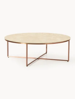 Westwing Collection Mesa de centro redonda grande Antigua, tablero de vidrio en aspecto mármol