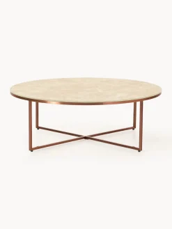 Westwing Collection Mesa de centro redonda grande Antigua, tablero de vidrio en aspecto mármol