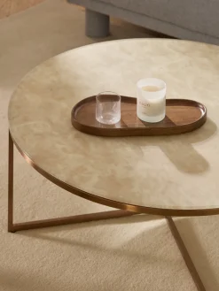 Westwing Collection Mesa de centro redonda grande Antigua, tablero de vidrio en aspecto mármol