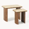 Westwing Collection Mesas auxiliares de madera de roble con tablero de travertino Chandler, 2 uds.