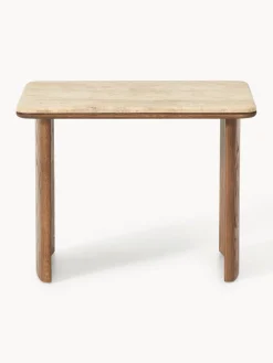 Westwing Collection Mesas auxiliares de madera de roble con tablero de travertino Chandler, 2 uds.