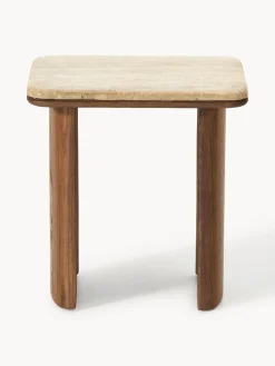 Westwing Collection Mesas auxiliares de madera de roble con tablero de travertino Chandler, 2 uds.