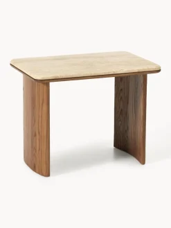Westwing Collection Mesas auxiliares de madera de roble con tablero de travertino Chandler, 2 uds.