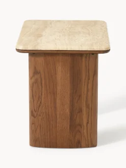 Westwing Collection Mesas auxiliares de madera de roble con tablero de travertino Chandler, 2 uds.