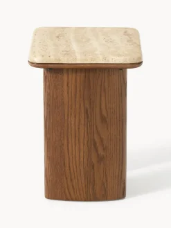Westwing Collection Mesas auxiliares de madera de roble con tablero de travertino Chandler, 2 uds.