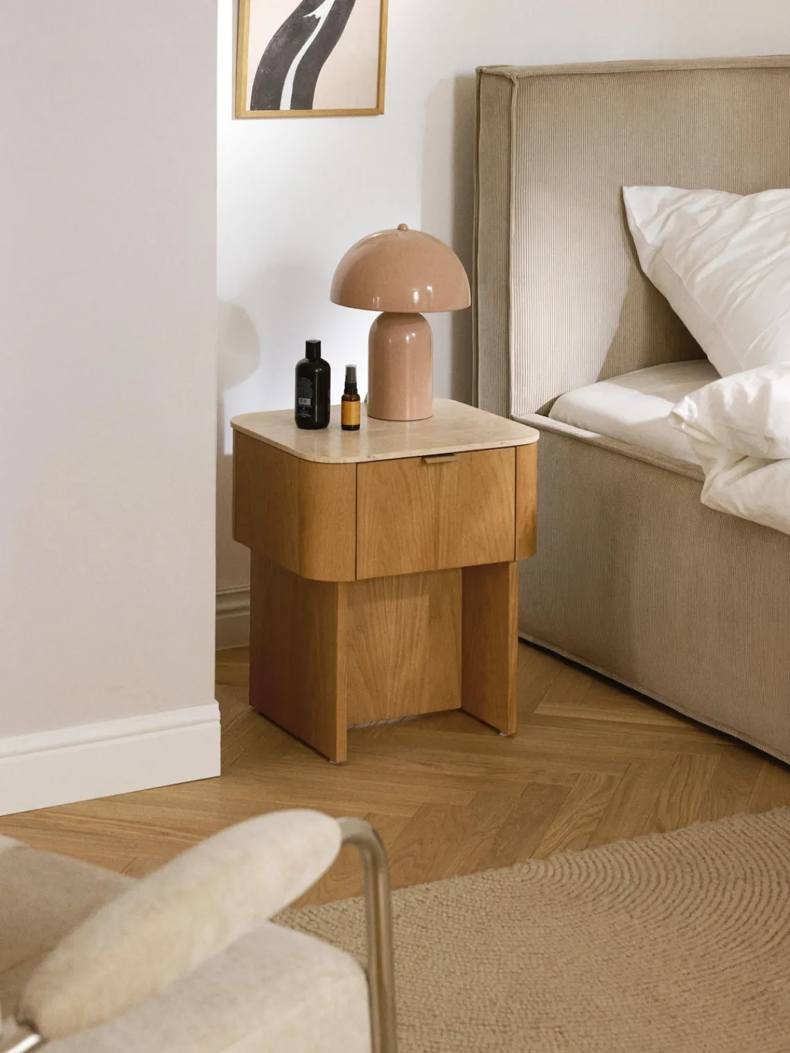 Westwing Collection Mesita de noche de madera con tablero de mármol Zumi^ Mesitas De Noche|Mesitas De Noche