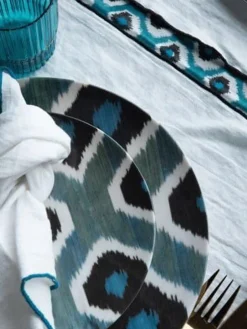 Les Ottomans Plato llano artesanal de porcelana Ikat^ Platos Llanos|Vajillas Completas