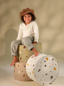 Niños Wigiwama Puf infantil artesanal en tejido bouclé Sugar, Ø 40 cm