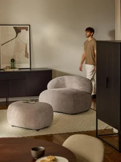 Westwing Collection Puf reposapiés de borreguillo bouclé Alba